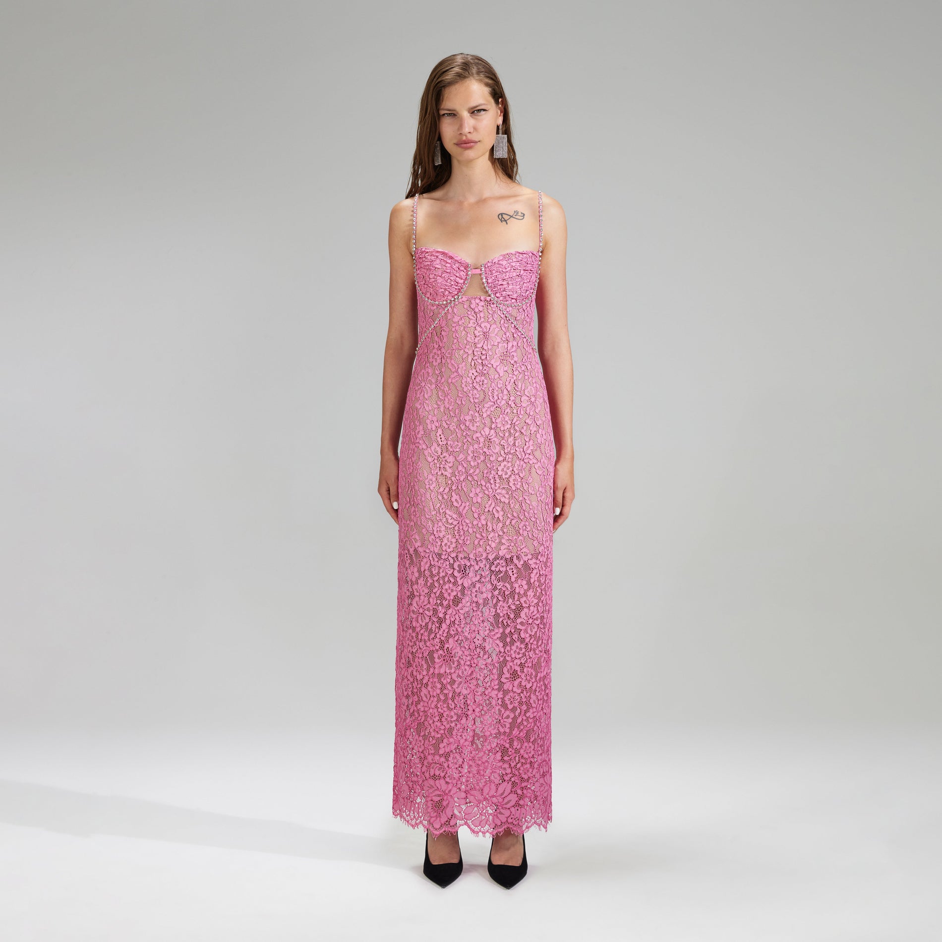 Pink Corded Lace Midi Dress