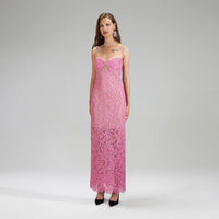 Pink Corded Lace Midi Dress