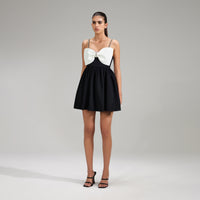 Black Crepe Mini Dress With White Bow