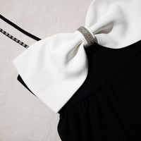 Black Crepe Mini Dress With White Bow