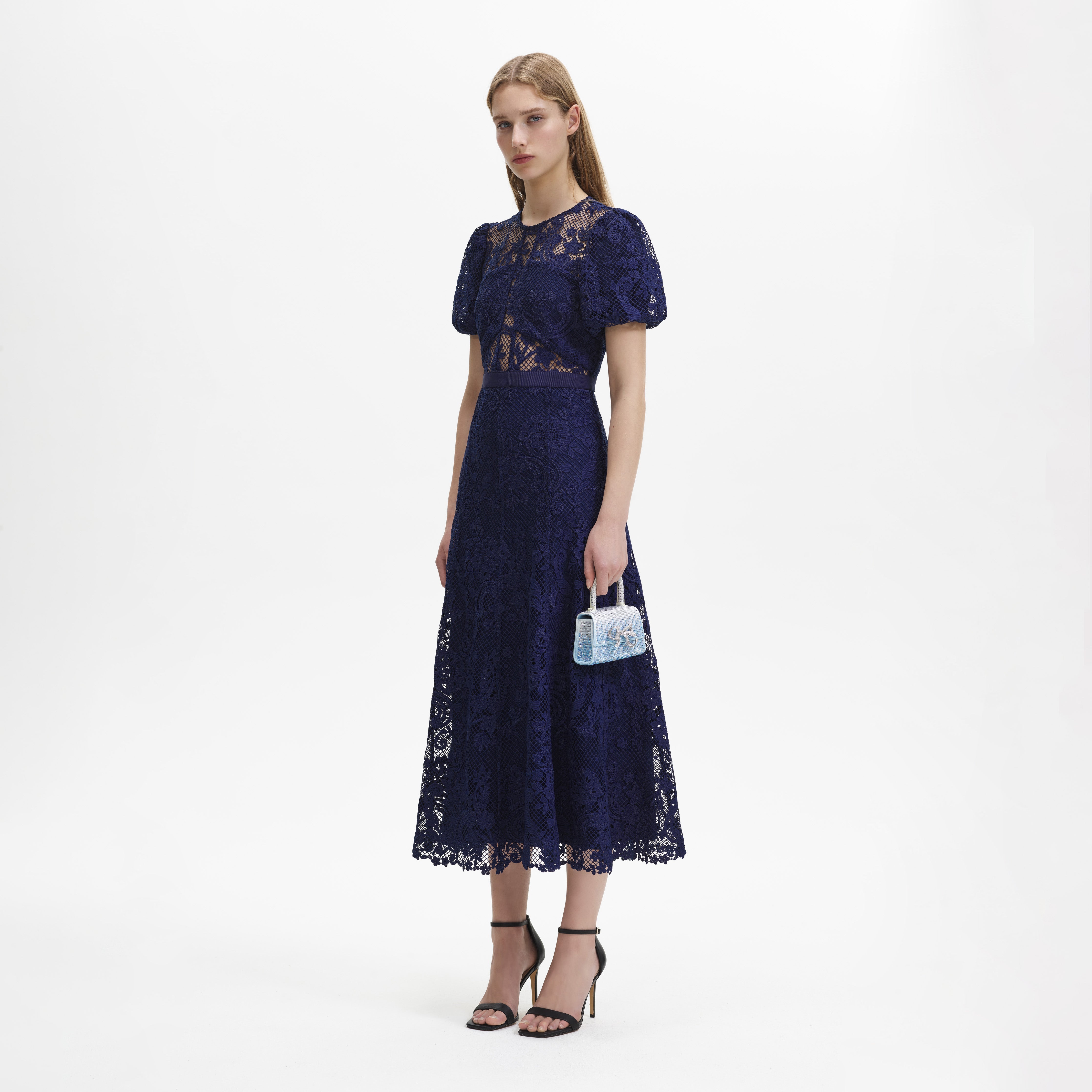 Self portrait navy outlet lace dress