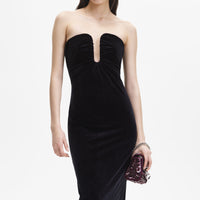 Black Velvet Strapless Midi Dress