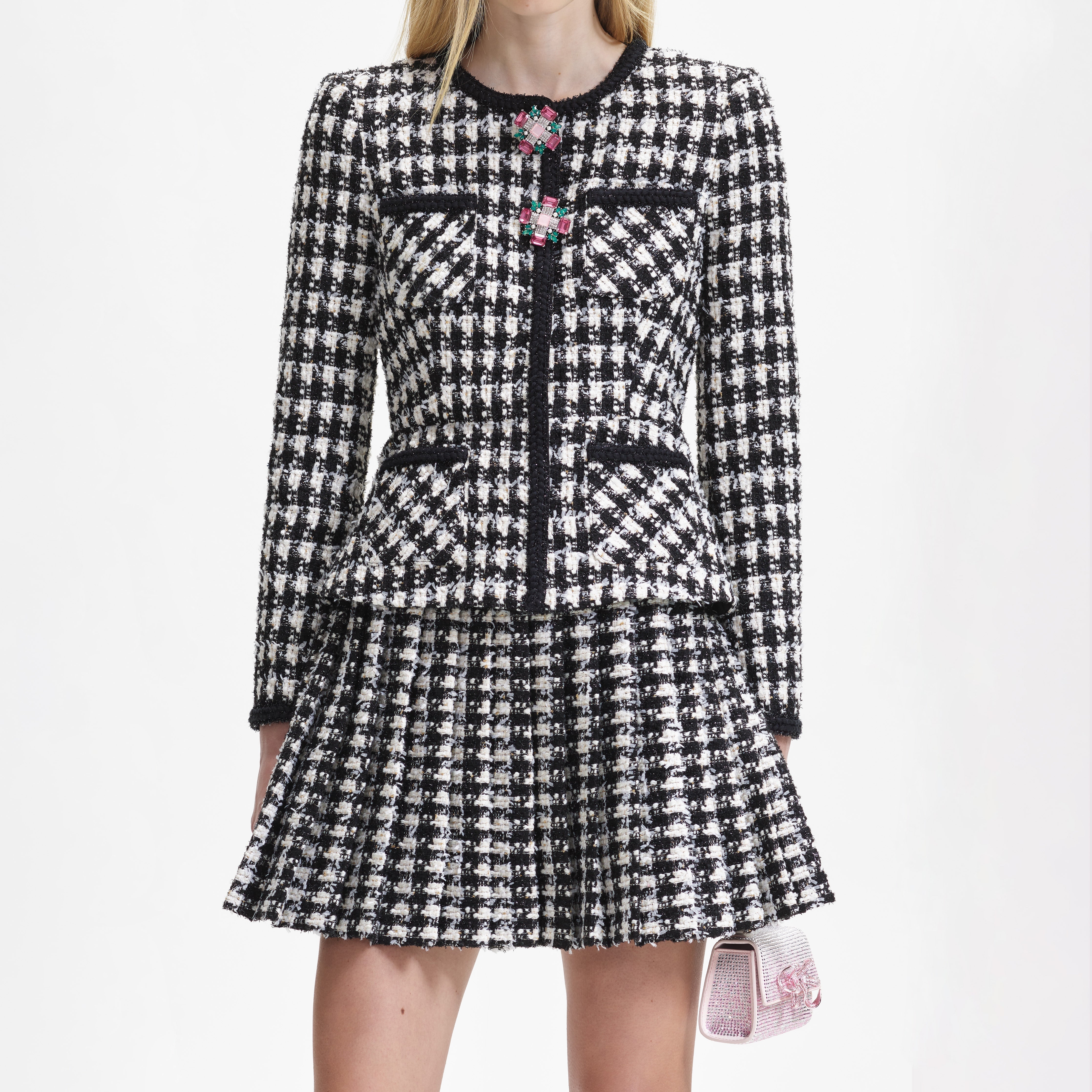 Black Check Boucle Mini Jacket Dress