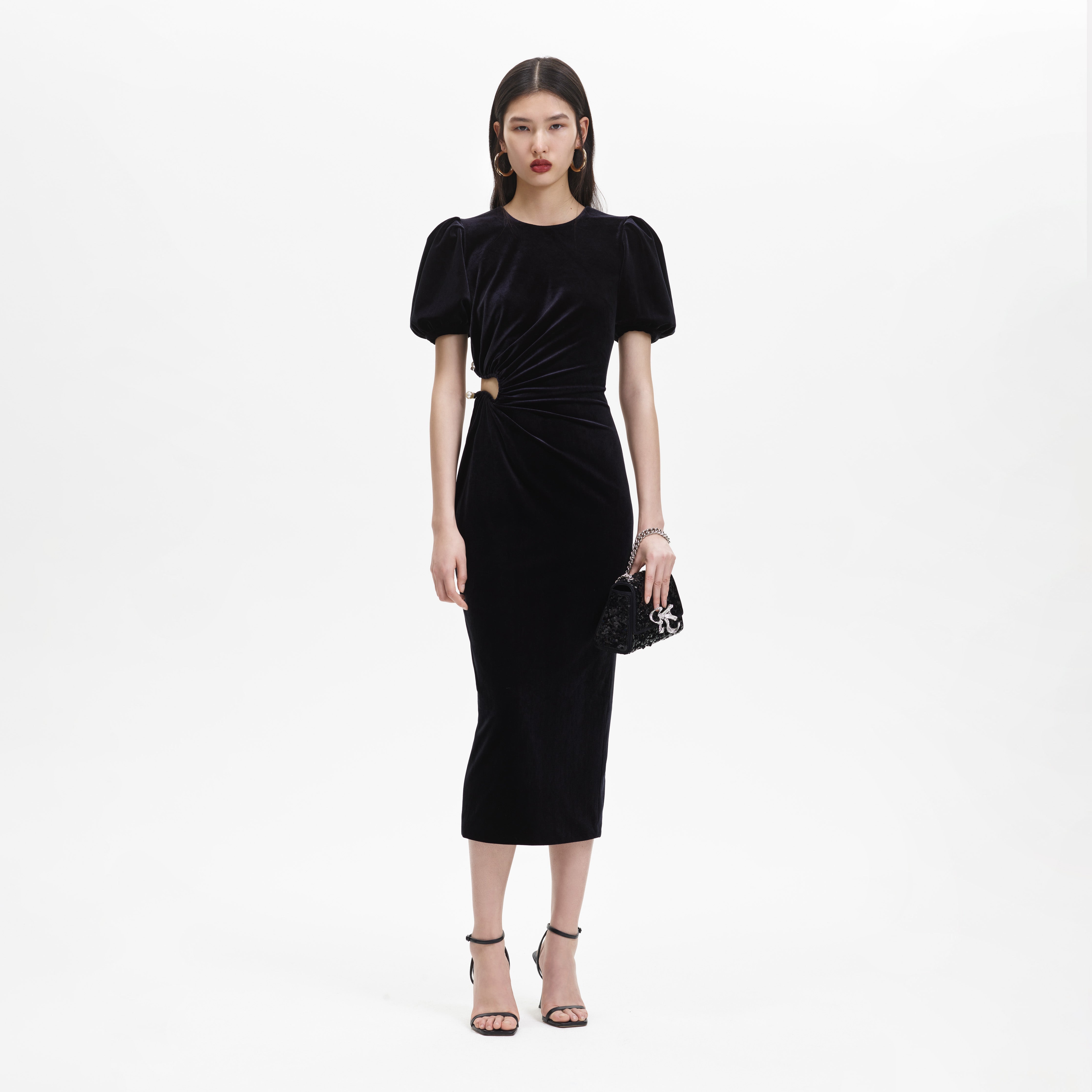 Self portrait one shop shoulder velvet midi dress