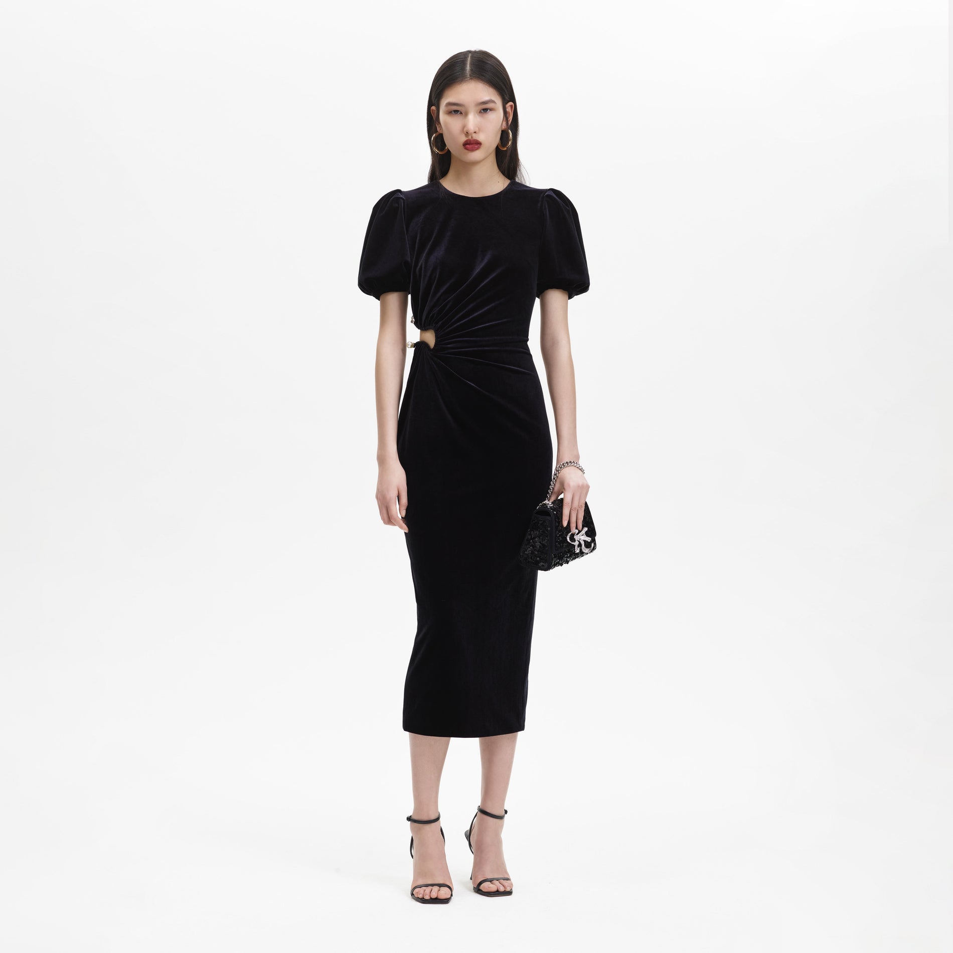 Black Velvet Cut Out Midi Dress