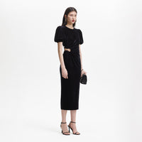 Black Velvet Cut Out Midi Dress