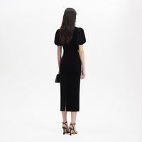 Black Velvet Cut Out Midi Dress