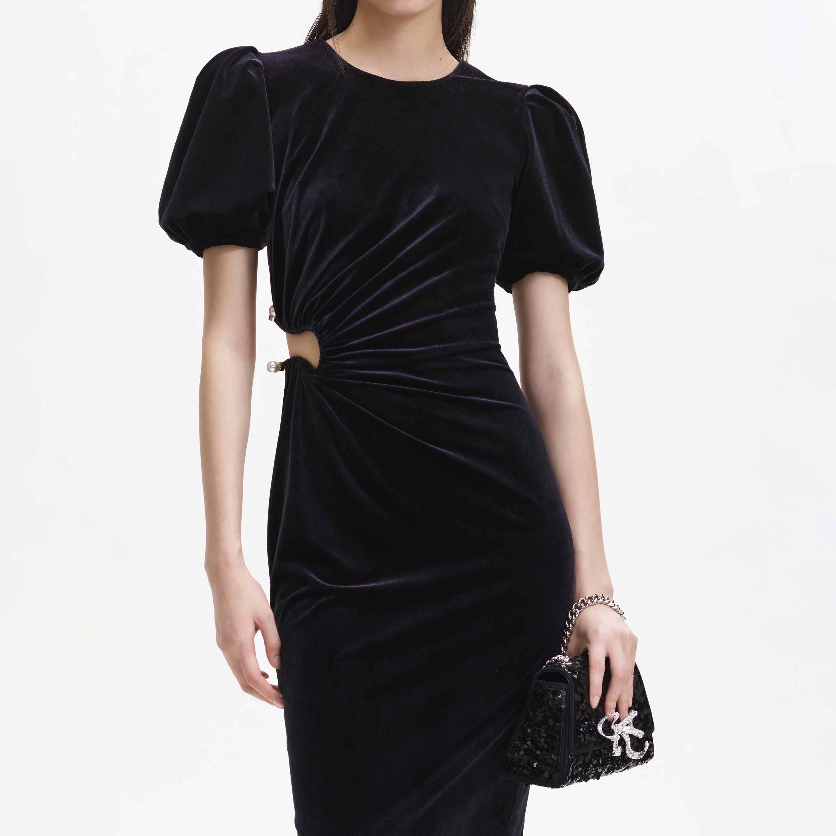 Black Velvet Cut Out Midi Dress