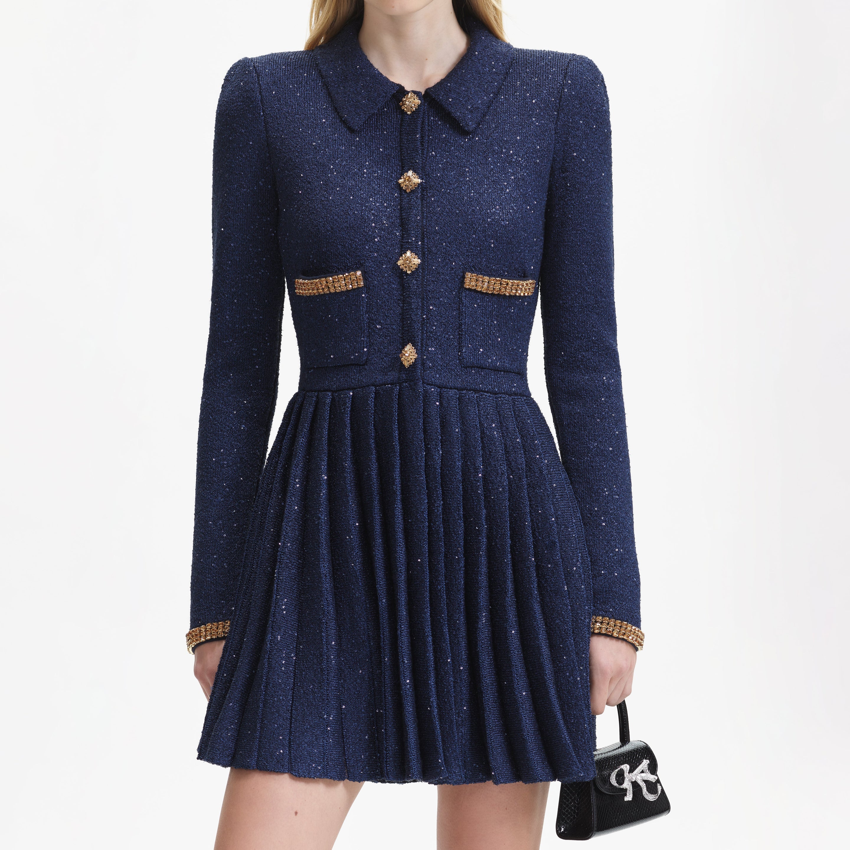 Self Portrait Blue Sequin Knit Mini Dress