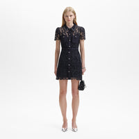 Black Lace Button Front Mini Dress