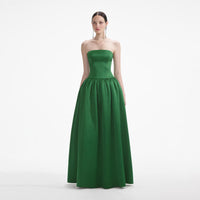 Green Satin Bandeau Maxi Dress