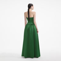 Green Satin Bandeau Maxi Dress