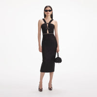 Black Tinsel Boucle Midi Dress