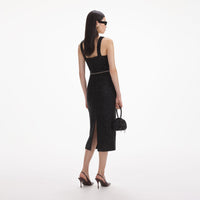 Black Tinsel Boucle Midi Dress