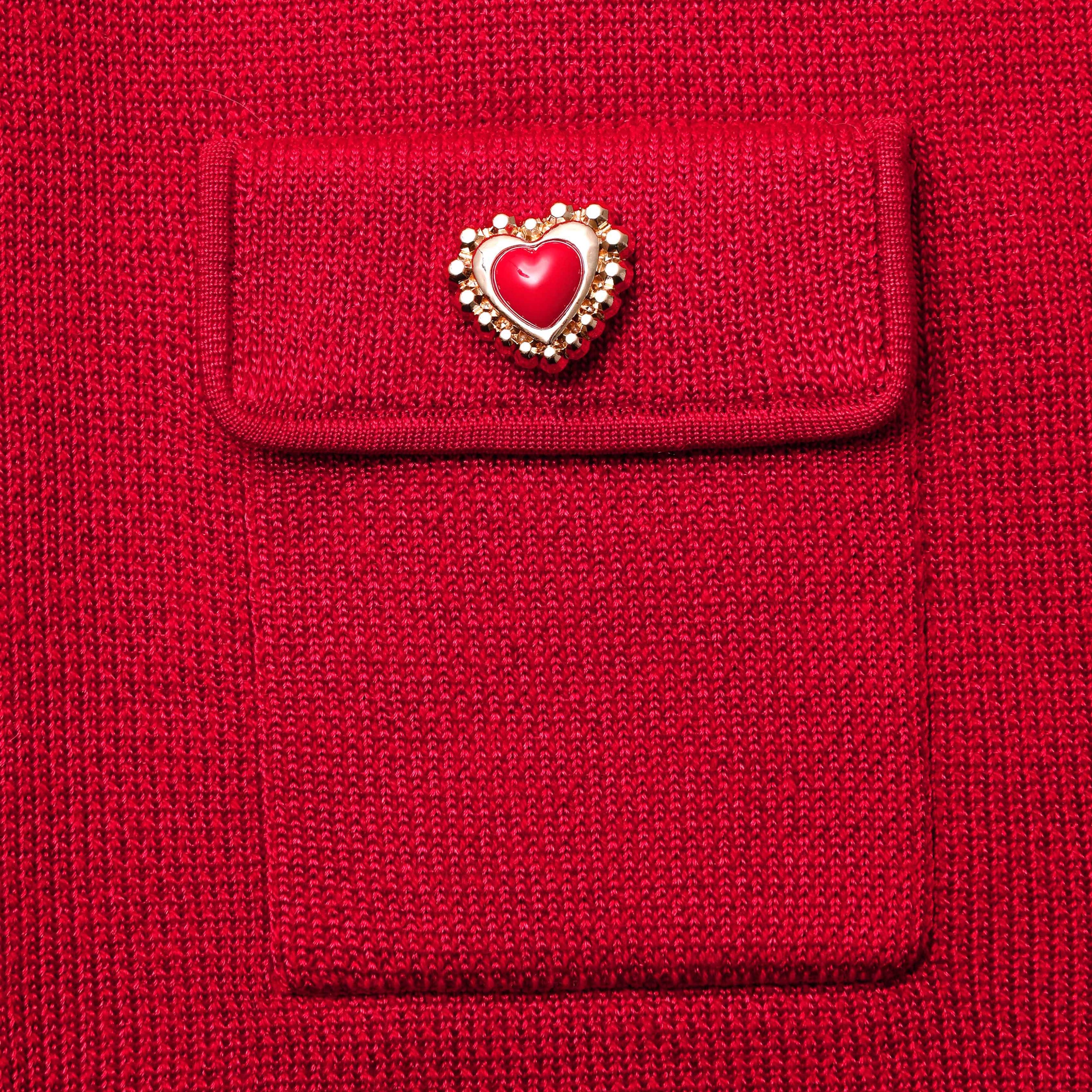 Red Knit Heart Buttoned Midi Skirt