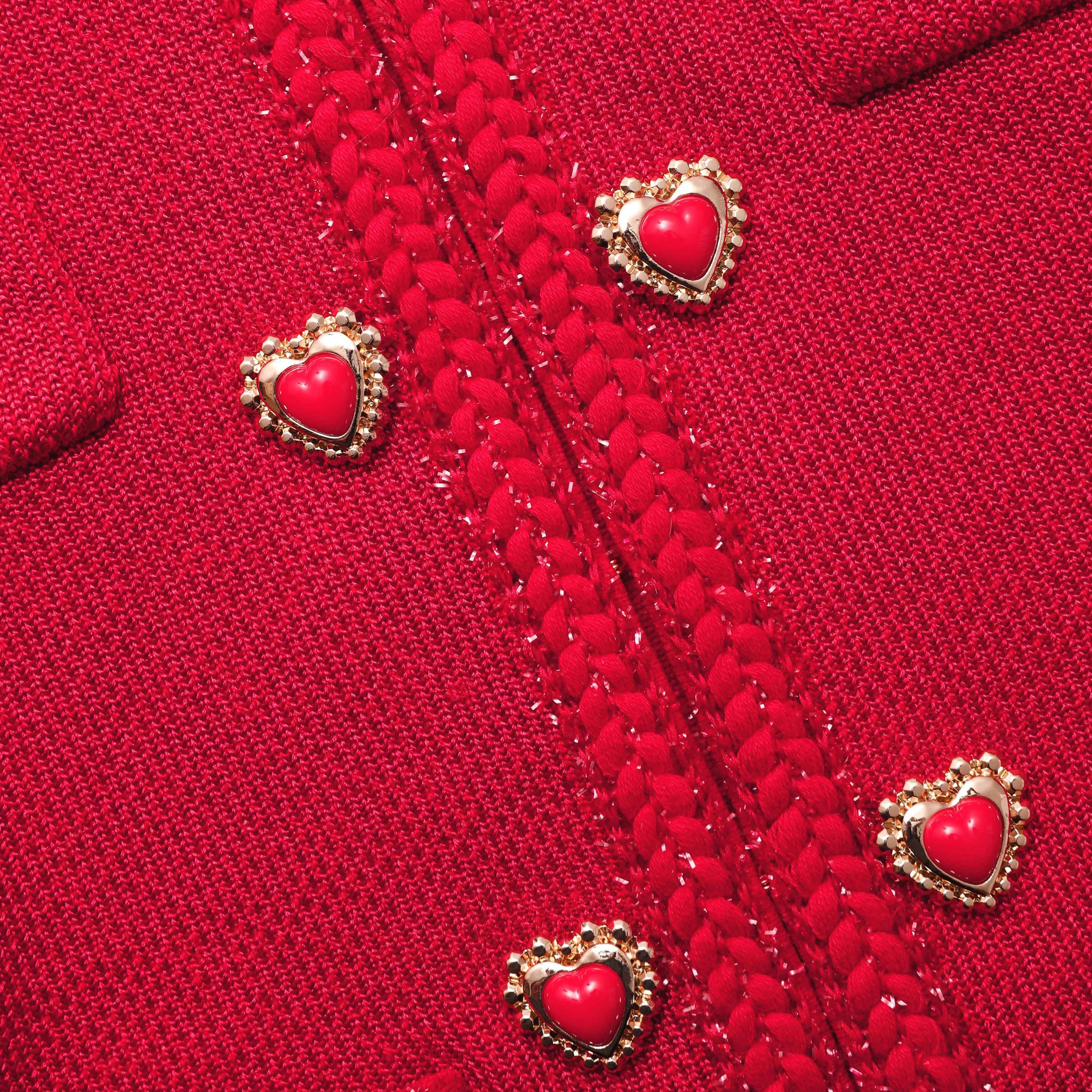 Red Knit Heart Buttoned Mini Dress