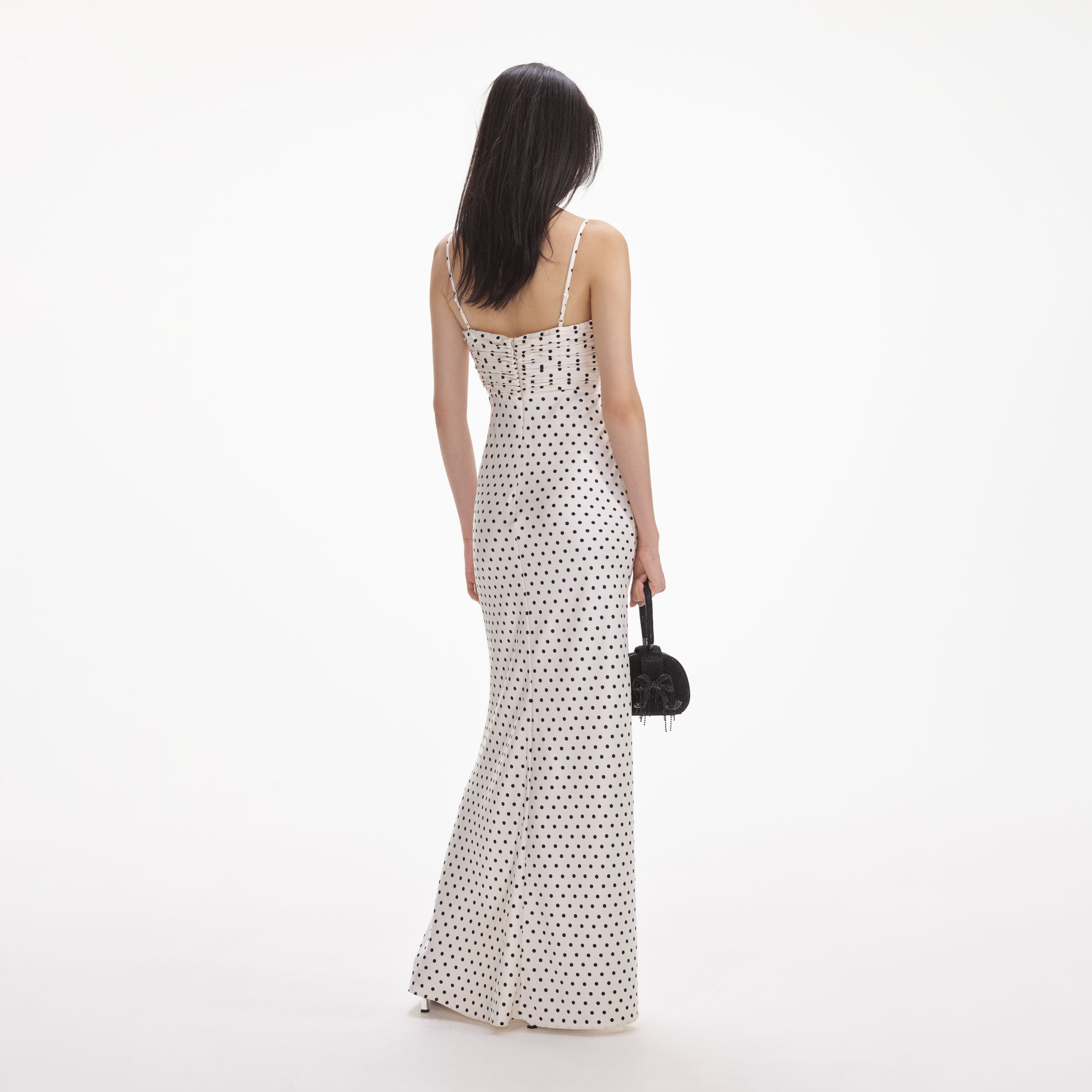Cream Polka Dot Satin Maxi Dress