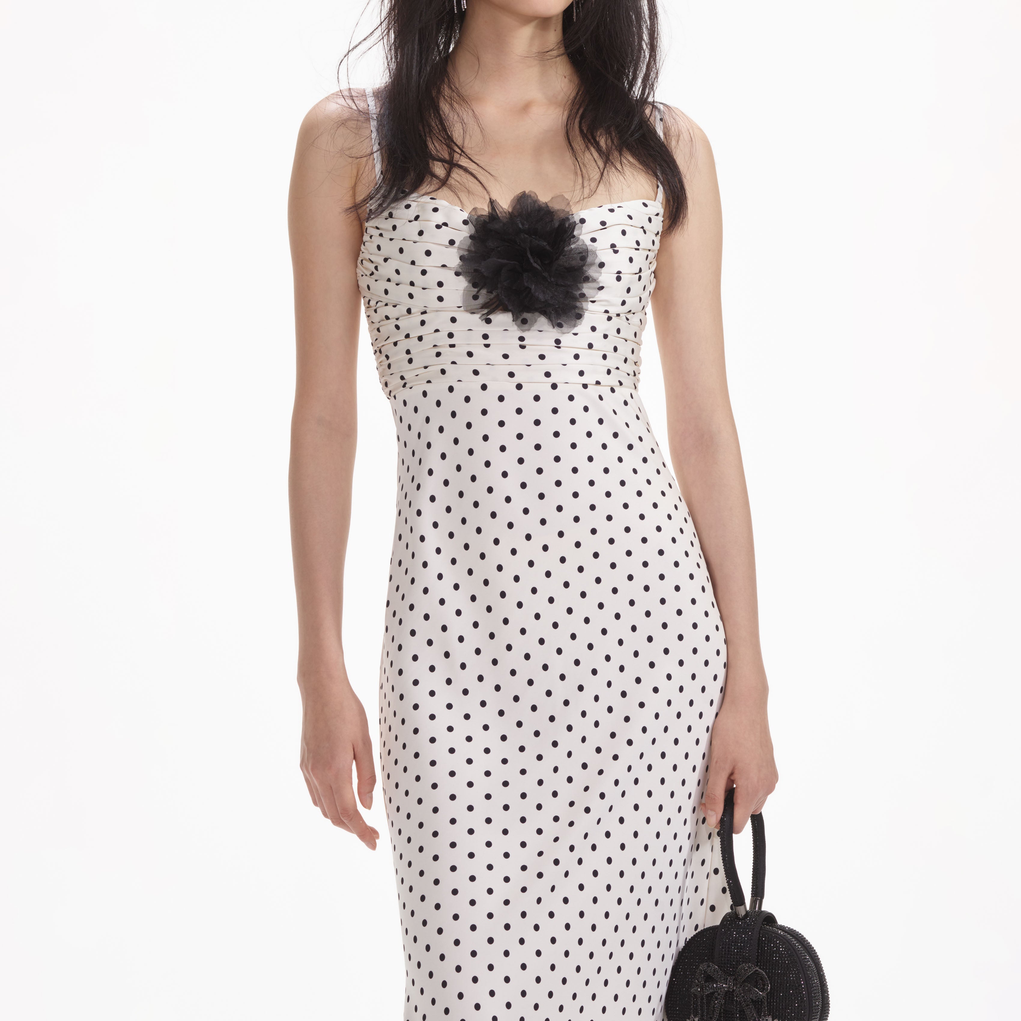 Cream Polka Dot Satin Maxi Dress