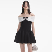 Black Knit Bow Mini Dress