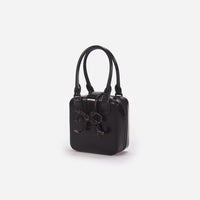 Black Leather Square Mini Tote Bag