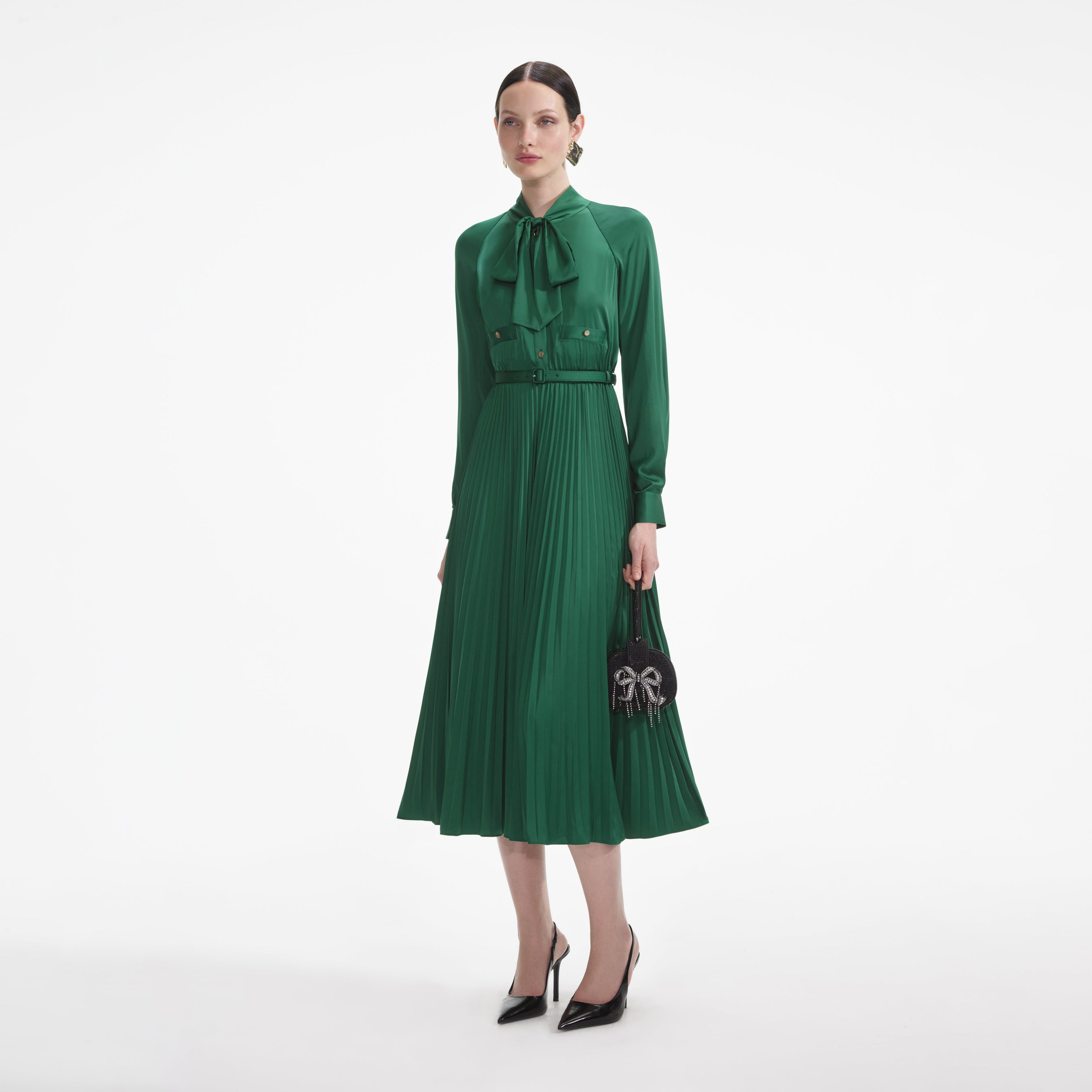 Green Satin Midi Dress