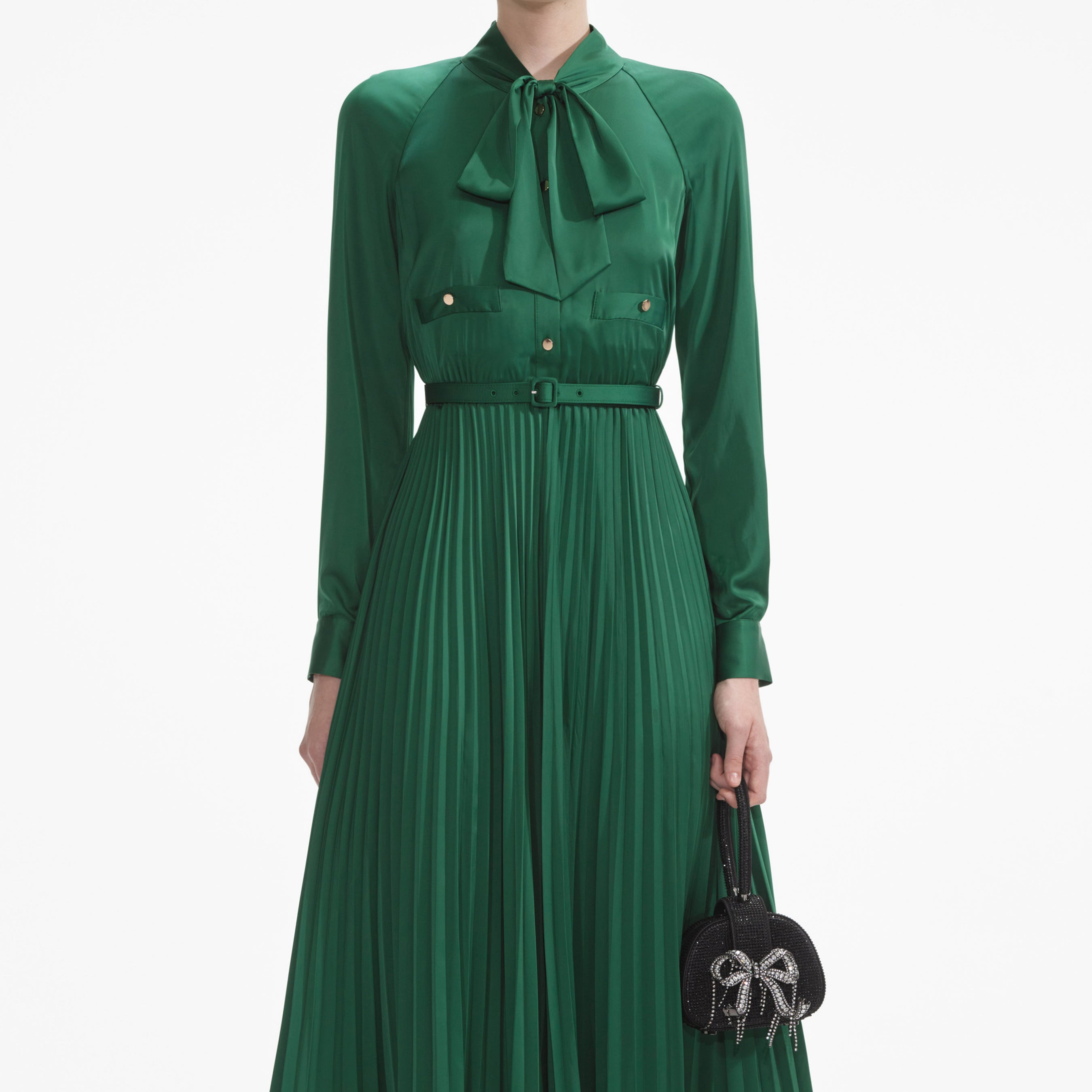 Green Satin Midi Dress