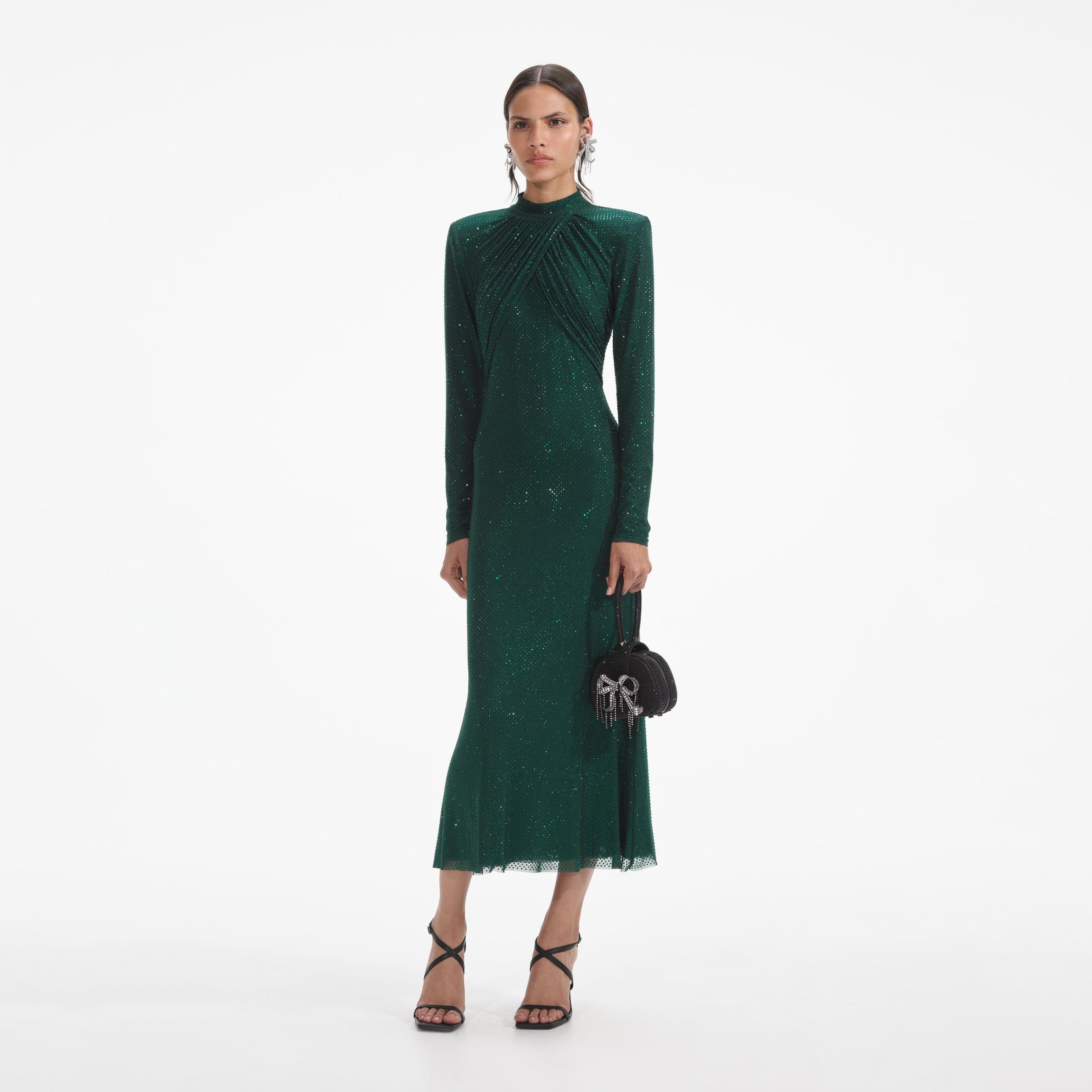 Green Rhinestone Mesh Midi Dress