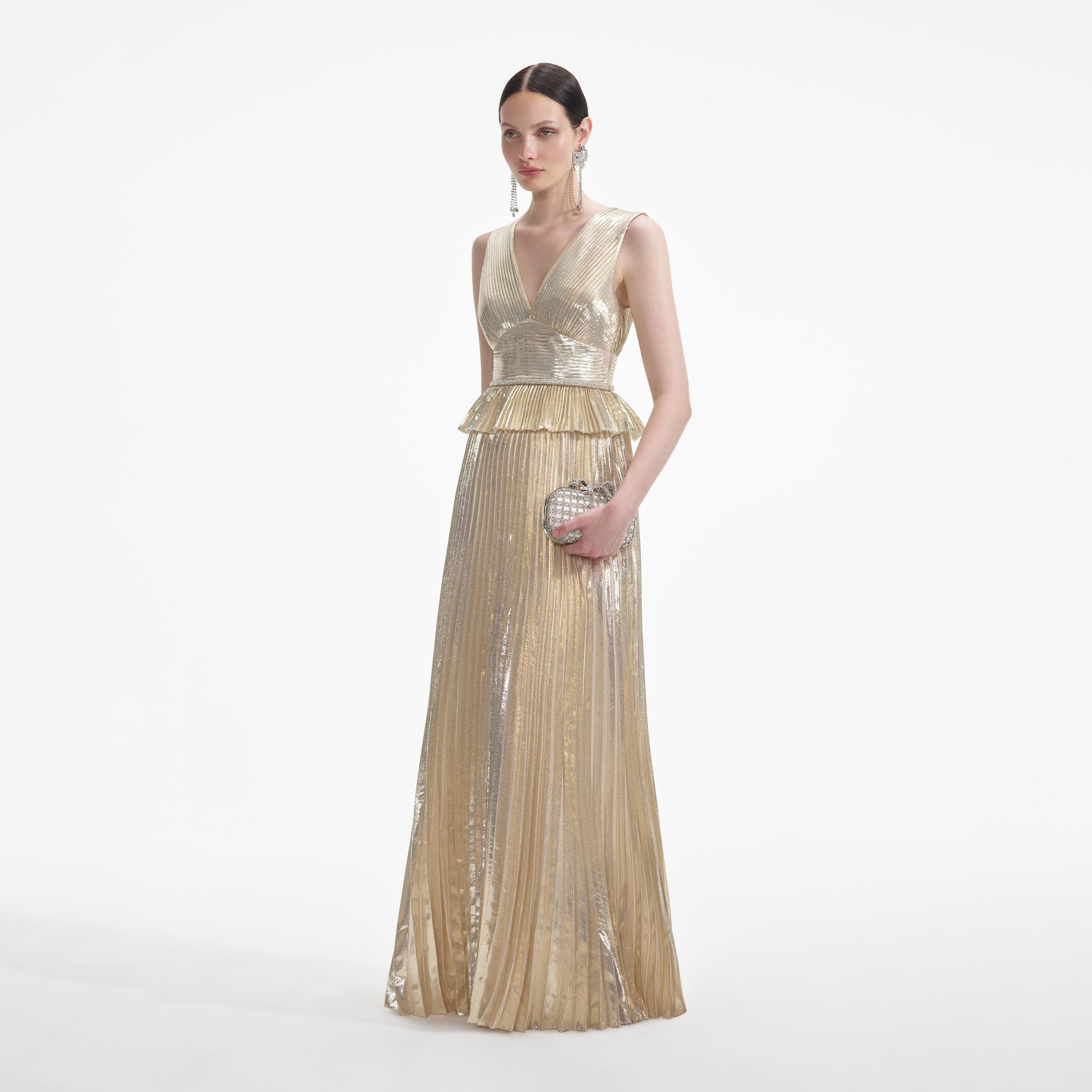 Gold Metallic V-Neck Maxi Dress