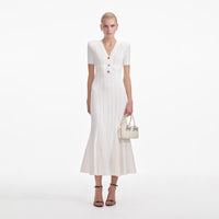 Cream Pointelle Knit Midi Dress