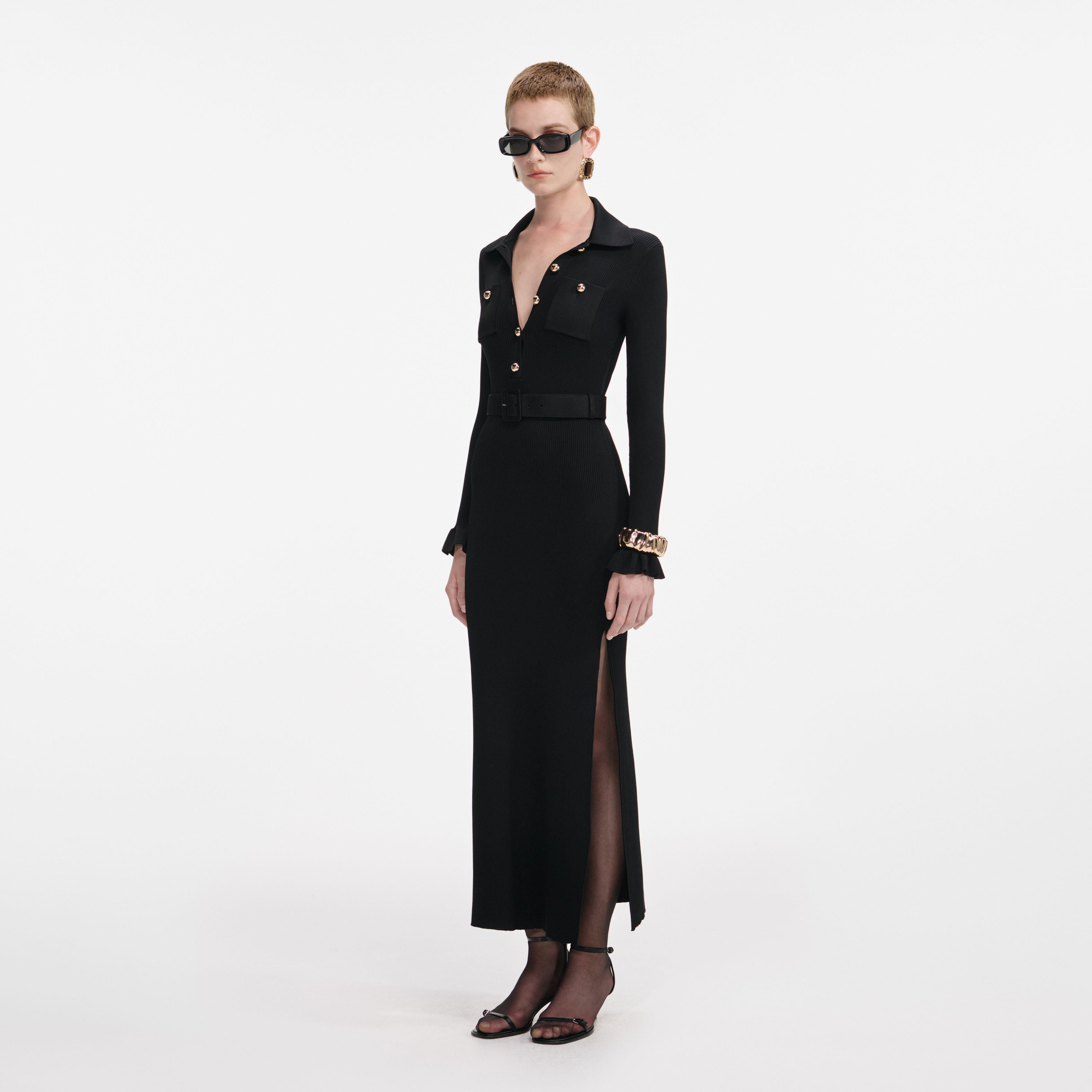 Black Ribbed Knit Maxi Dress