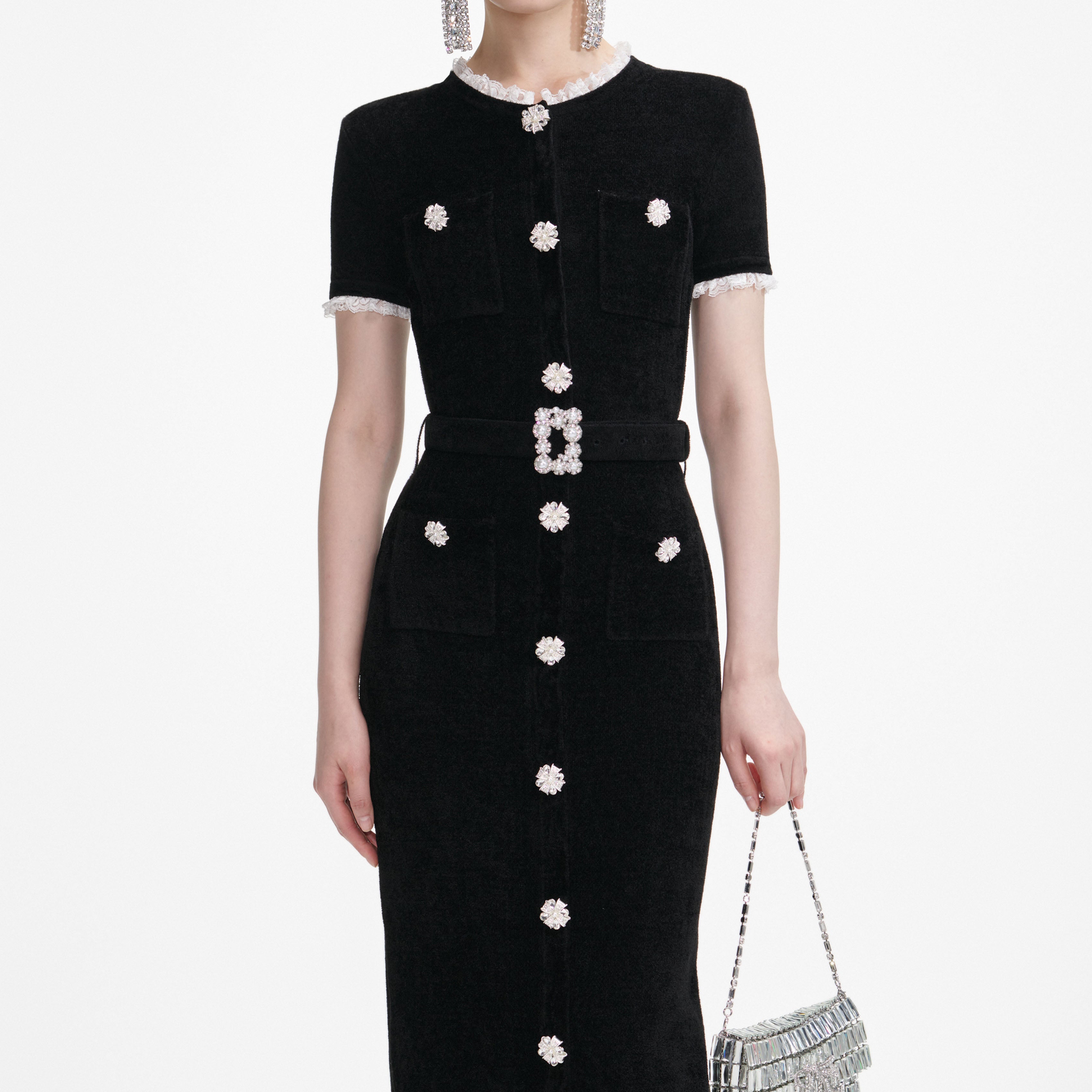 Black Chenille Knit Midi Dress