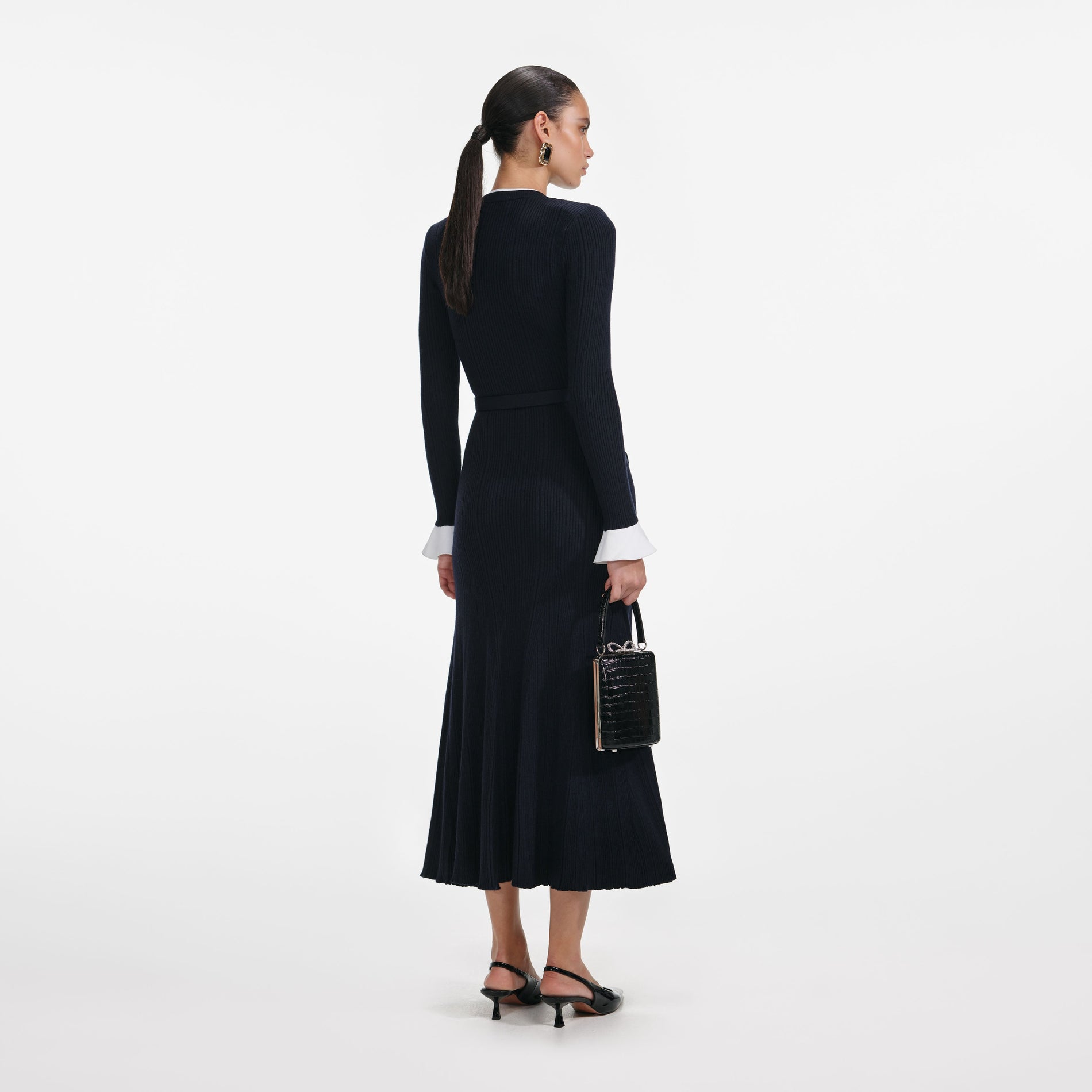 Navy Viscose Knit Midi Dress