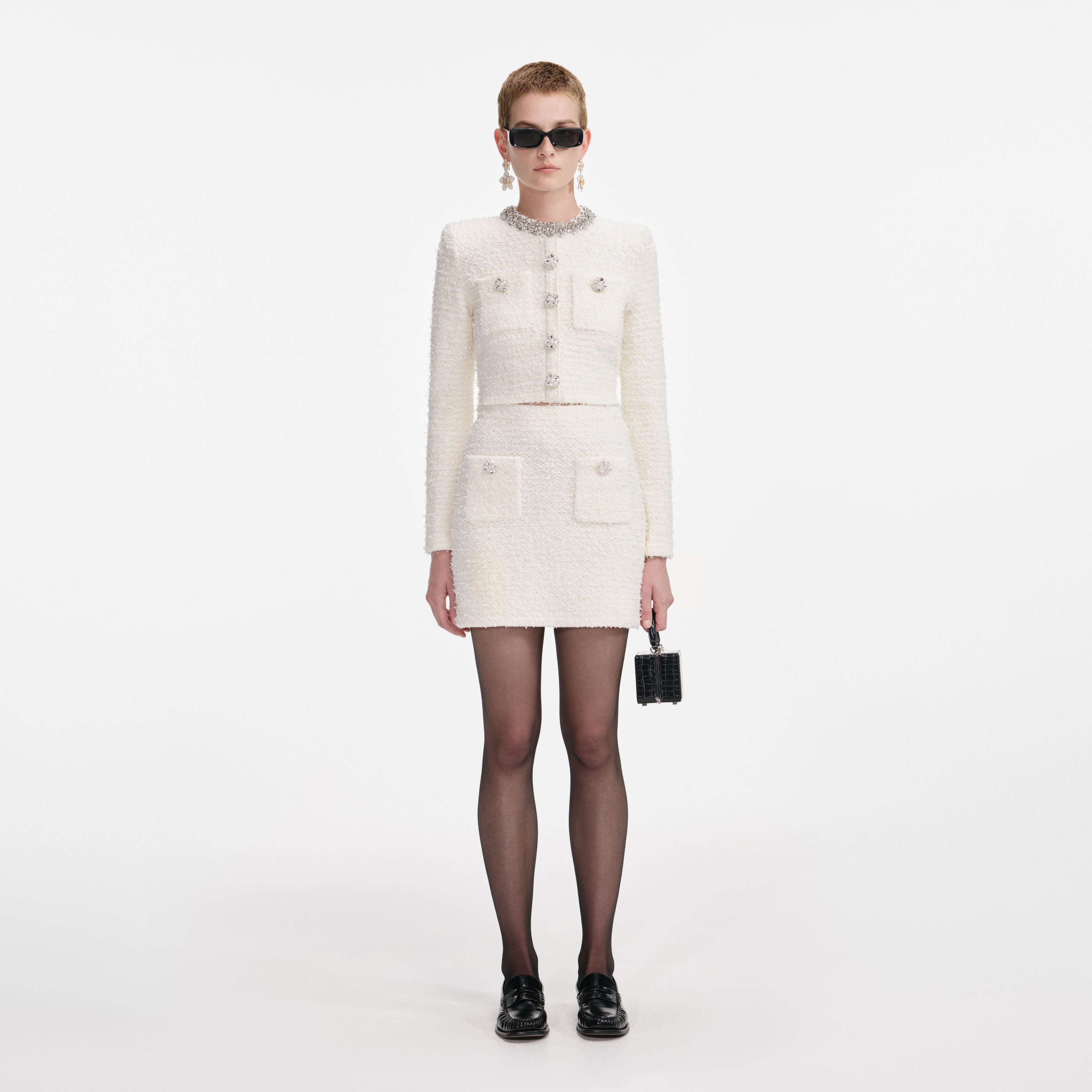 Cream Textured Knit Mini Skirt