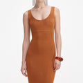 Brown Scoop Neck Viscose Knit Maxi Dress