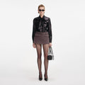 Black Metallic Tie Neck Blouse