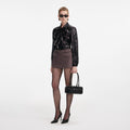 Black Metallic Tie Neck Blouse