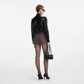 Black Metallic Tie Neck Blouse