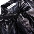 Black Metallic Tie Neck Blouse