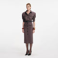 Brown Cotton Belted Midi Dress