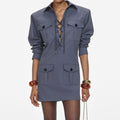 Grey Cotton Long Sleeve Mini Dress