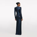 Navy Metallic Gathered Maxi Dress