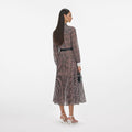 Brown Check Chiffon Midi Dress