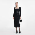 Black Tailored Crepe Midi Dress