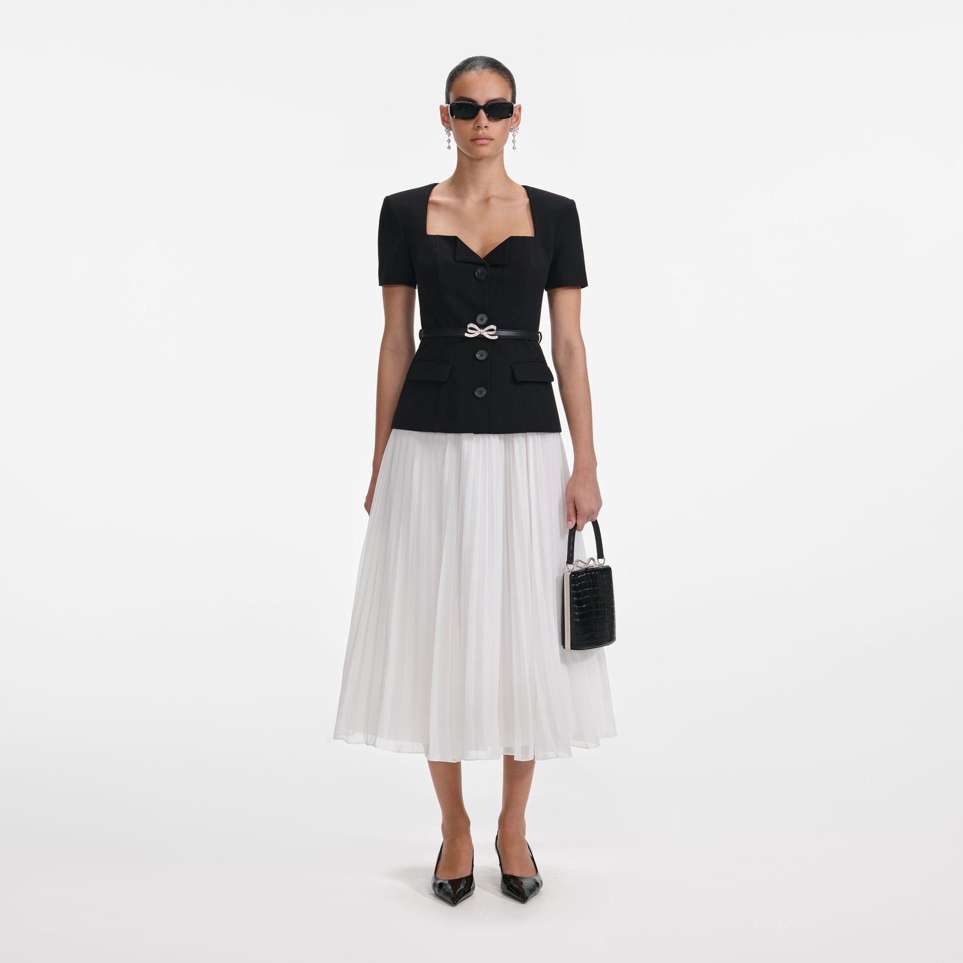 Black Tailored Contrast Chiffon Midi Dress