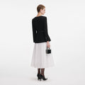 Black Long Sleeve Contrast Chiffon Midi Dress