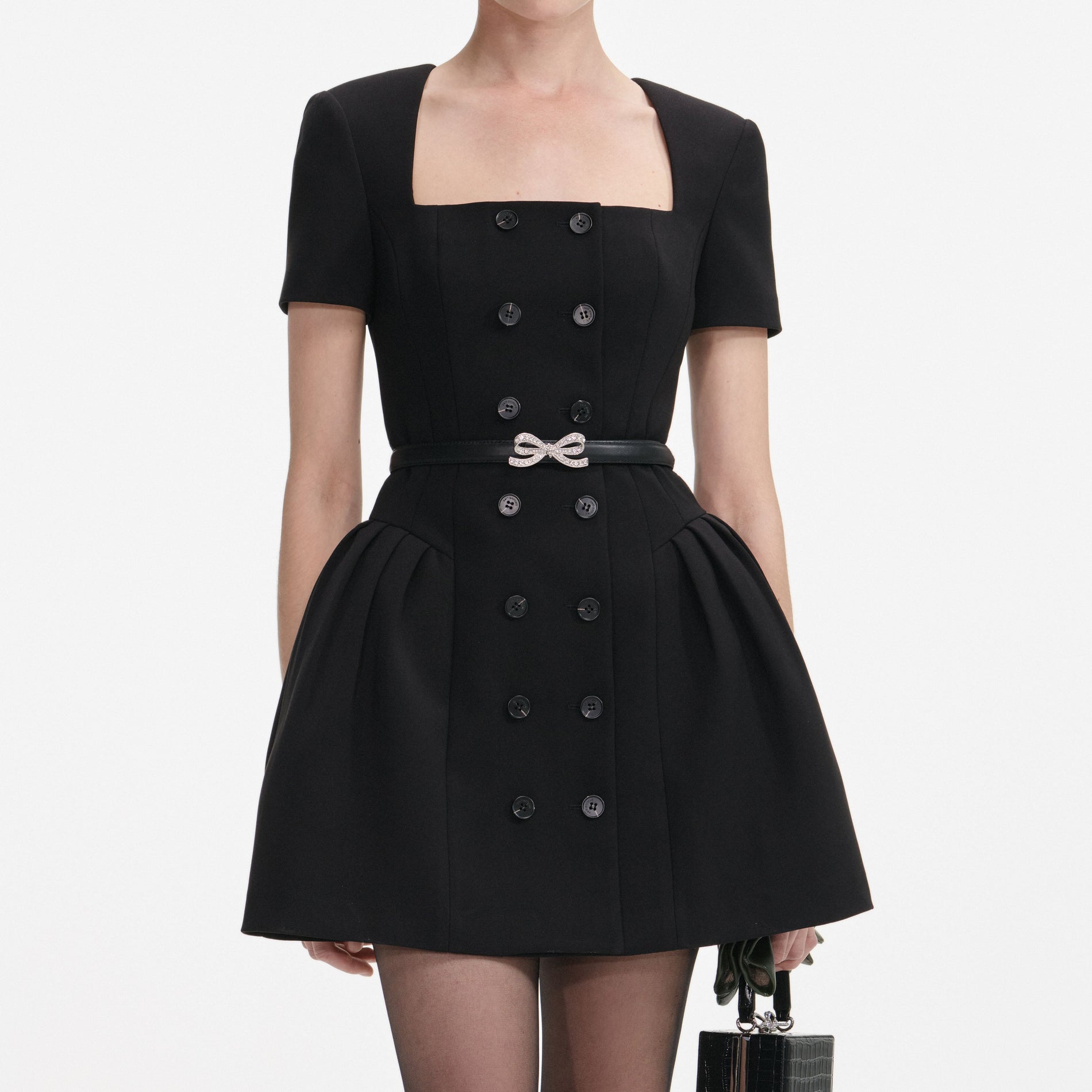 Black Crepe Short Sleeve Mini Dress