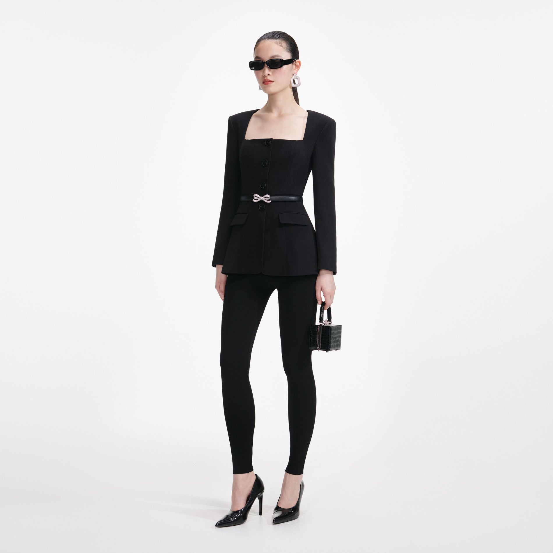 Black Crepe Tailored Top