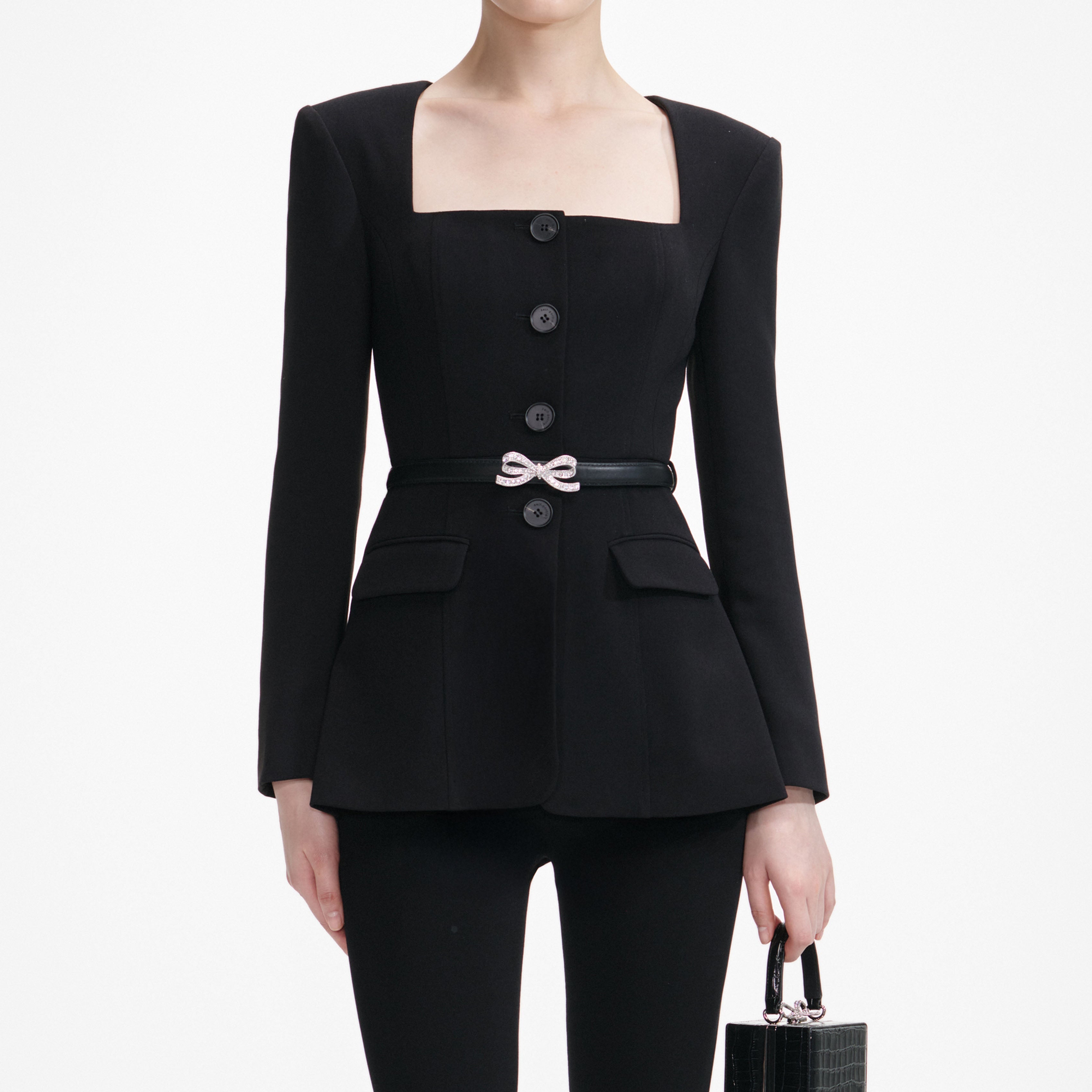 Black Crepe Tailored Top
