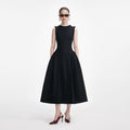 Black Boucle Sleeveless Midi Dress