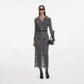 Grey Floral Lace Midi Dress